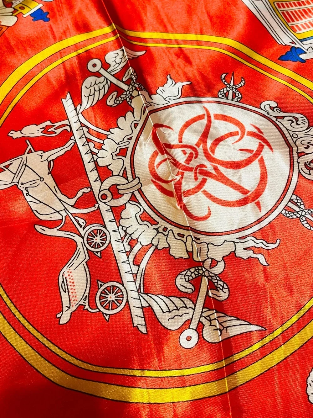 Vintage Ex Libris Red White Blue Carriage Silk Carre Scarf 🧣